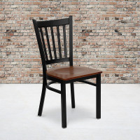 Flash Furniture Hercules Series Black Vertical Back Metal Restaurant Chair with Cherry Wood Seat XU-DG-6Q2B-VRT-CHYW-GG